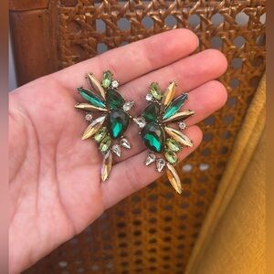 Emerald Green and Gold Statement Earrings
